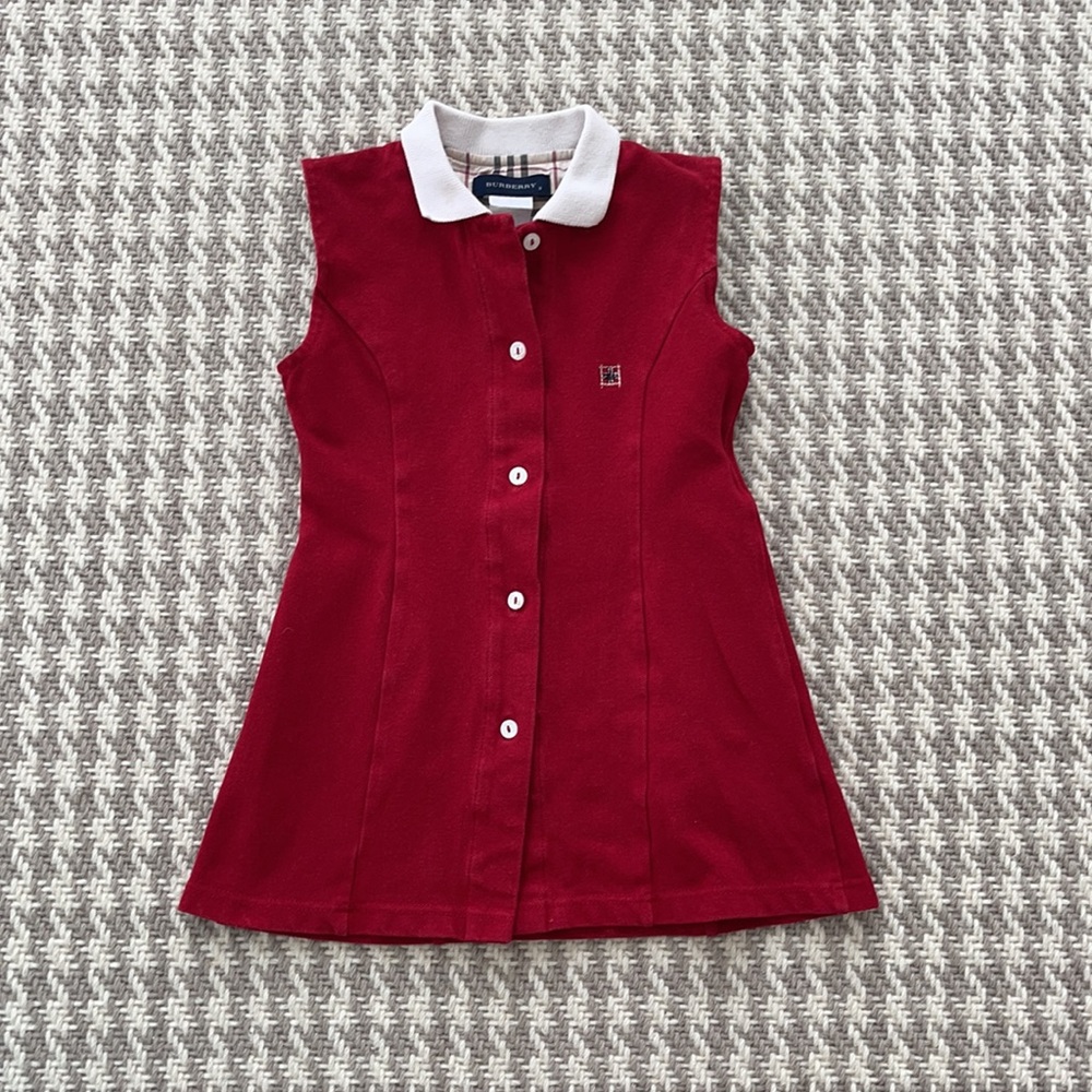 Burberry Vintage Girls Red Sleeveless Button Down Dress